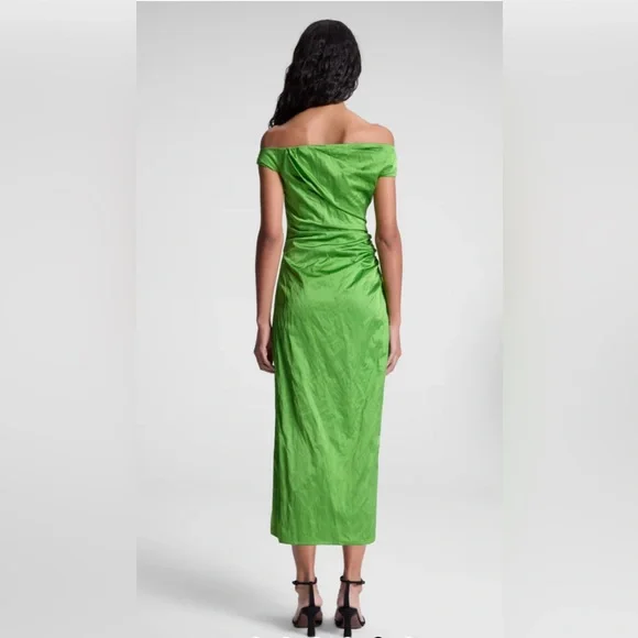 A.L.C. Camille Off Shoulder Satin Dress Elegant Green Off-Shoulder Dress size 6 - Picture 5 of 5